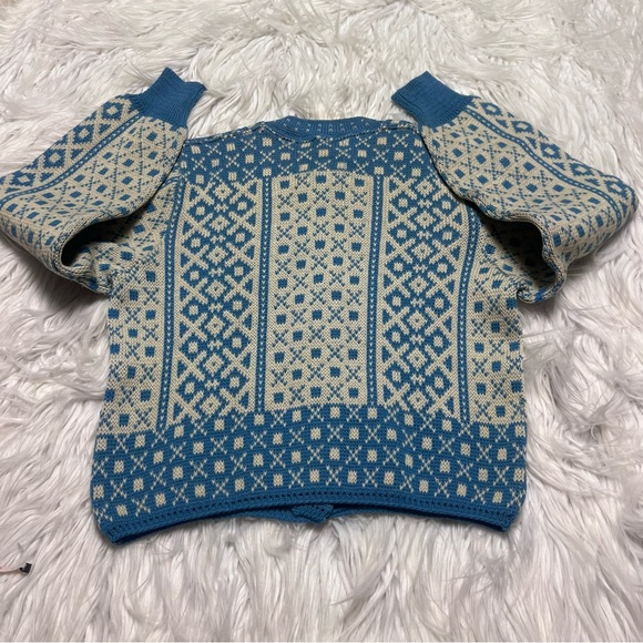 Jersild 100% Virgin wool Swiss vintage Blue and Cream Knit Sweater - Picture 2 of 6